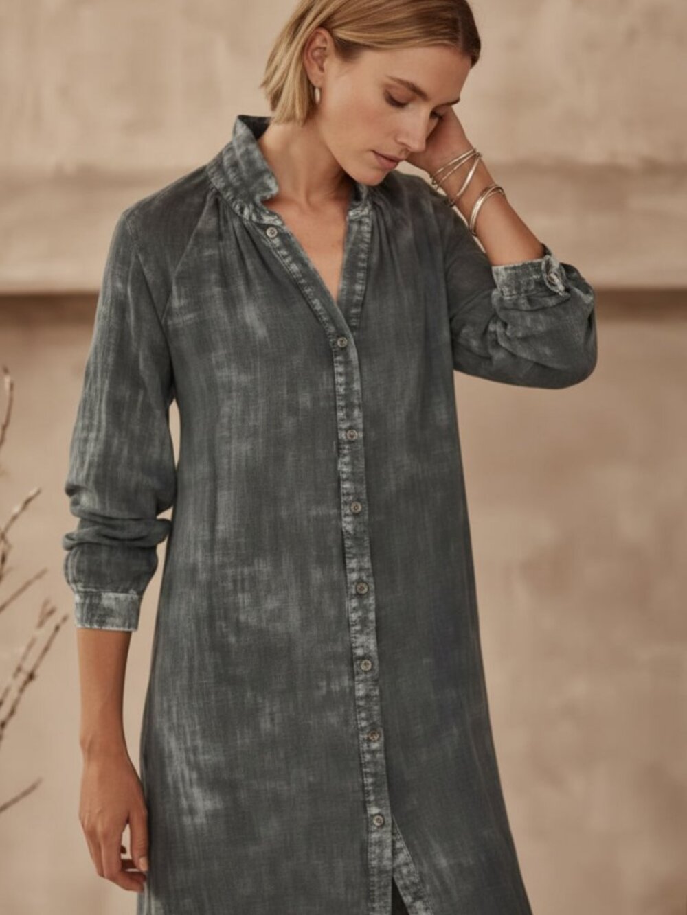 NWT Pure Jill Washed Double-Cloth Shirtdress M Grey Lagenlook Coastal Artisanal